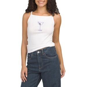 PACIFIC & CO White Multi Martini Embroidered Tank Top